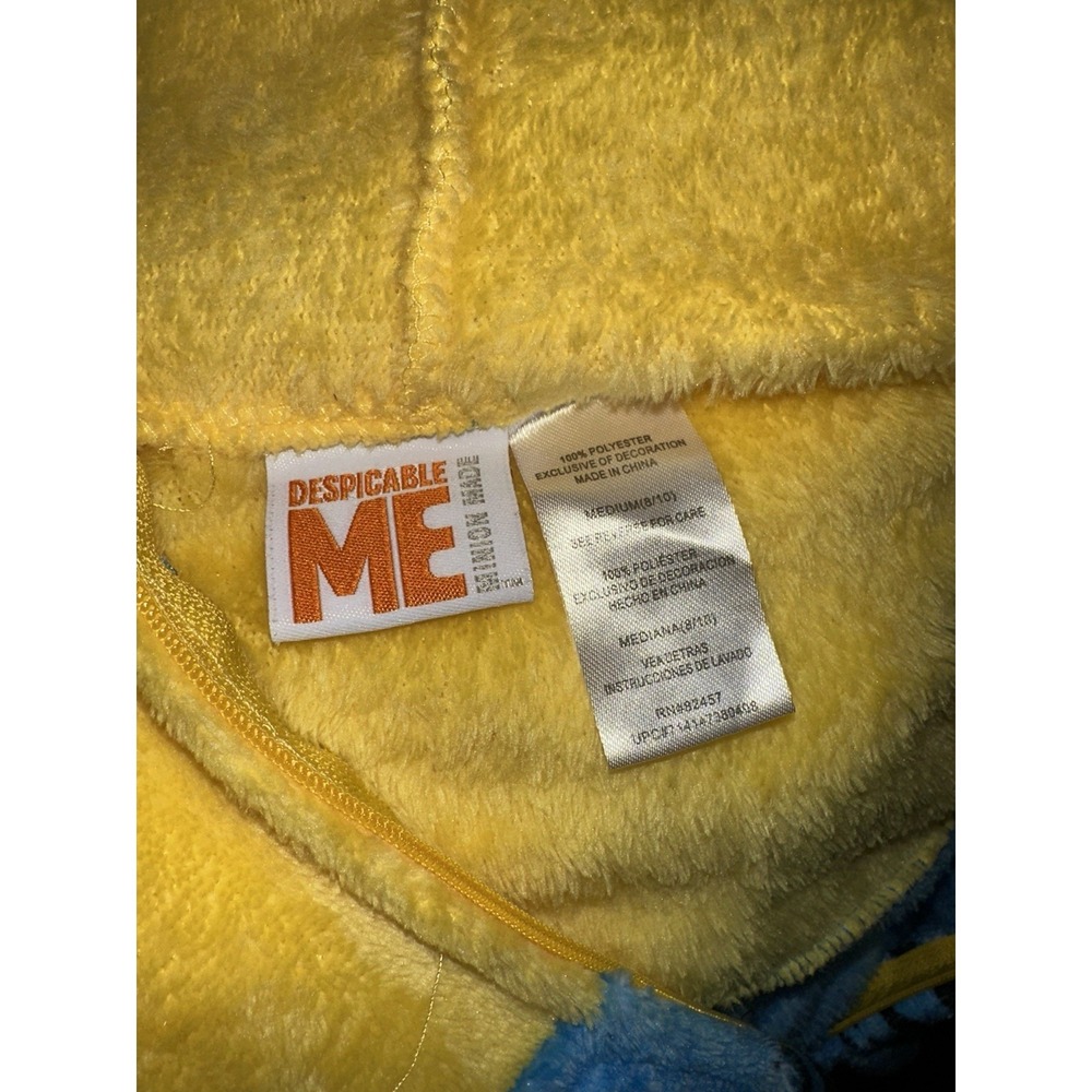 Despicable Me Minion Costume Size Medium 8/10 Unisex Yellow Blue 1 Pc Zip - Picture 3 of 9